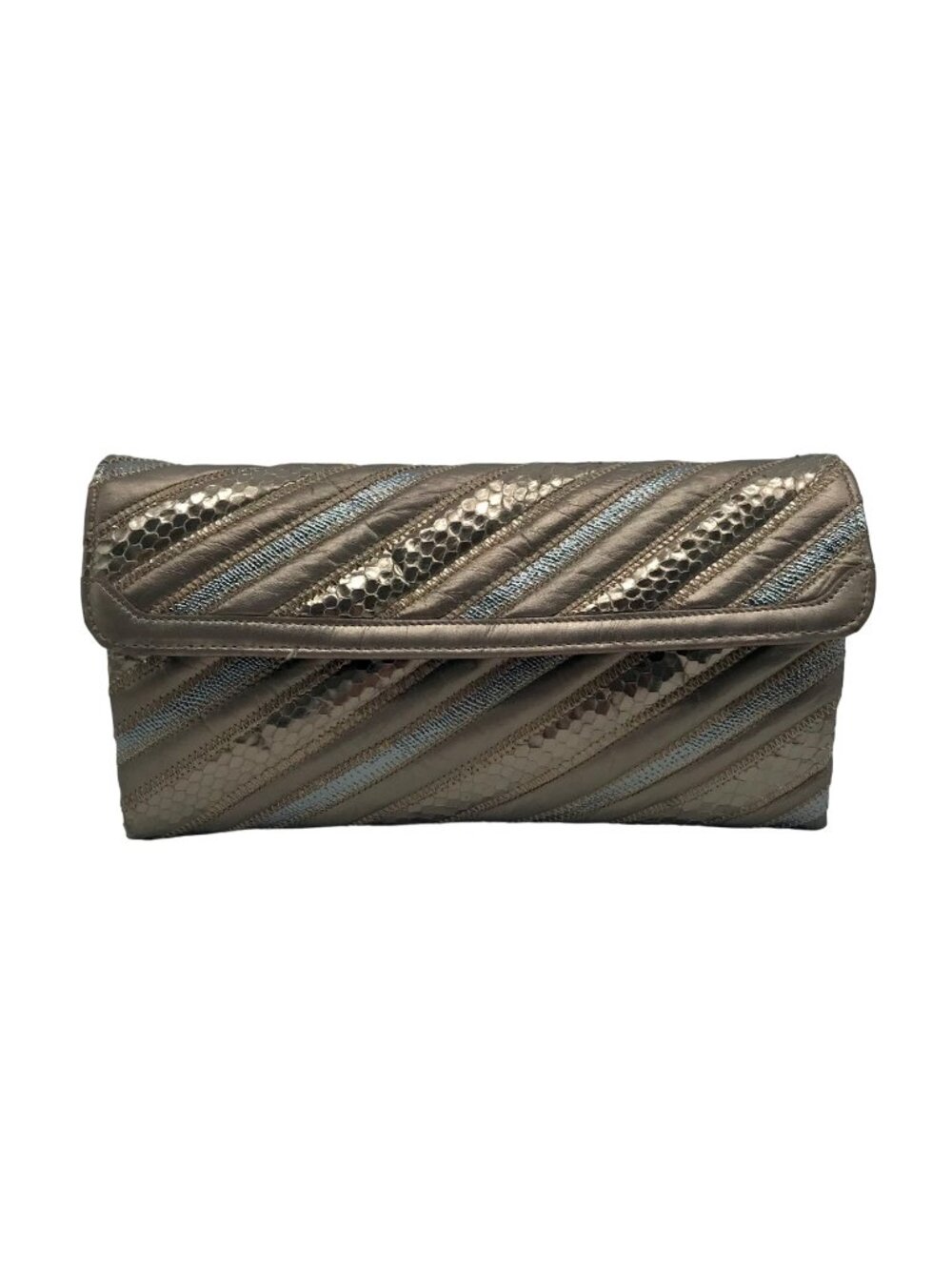 Oleg Cassini Vintage Metallic Snakeskin Leather Crossbody Clutch